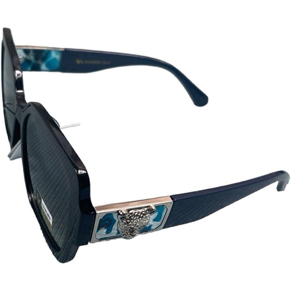 Designer Black Blue Silver Medusa Gradient Sunglasses